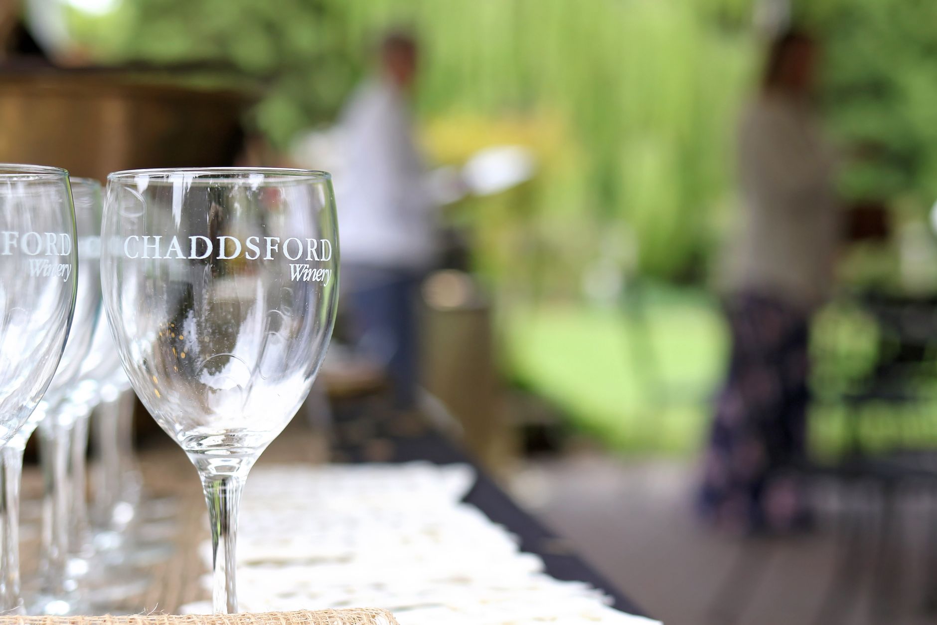 Wine glasses outdoor winery event setup